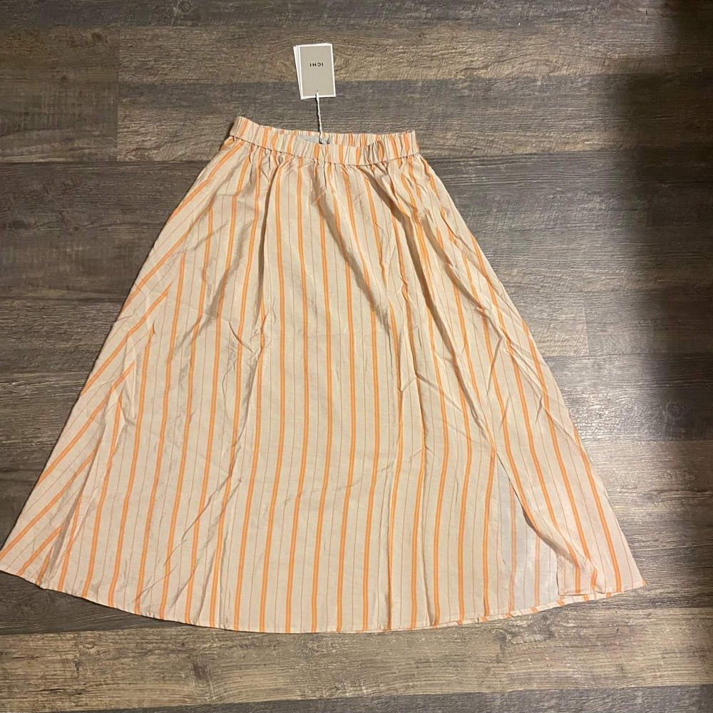 Lightweight Striped A-Line Skirt in Cream and Orange